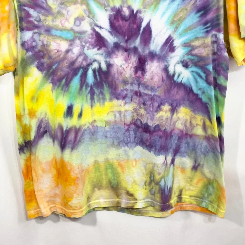 Fruit of‎ the Loom Large Top Handmade Tie Dye Shirt Colorful Purple Yellow 864